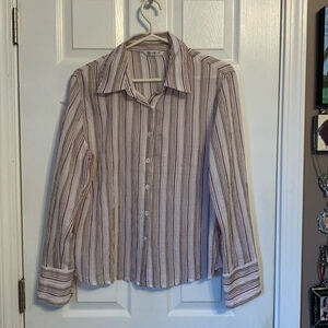 Large Pink, white and dark striped George blouse